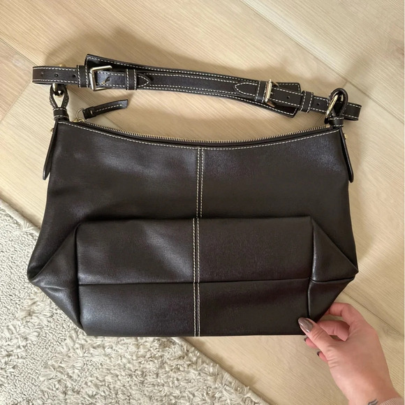 Dooney & Bourke Shoulder Bag Hobo Style Black Brown Leather Zipper Adjustable - Picture 6 of 6